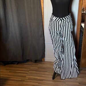 L&B Black and White Striped Waistband Mid Rise Flare Pants